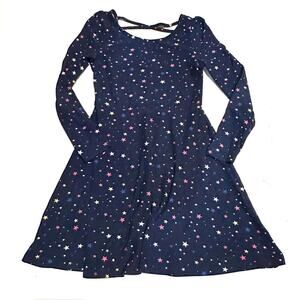 Epic Threads Blue Star Print Long Sleeve Dress Girls Size S Small